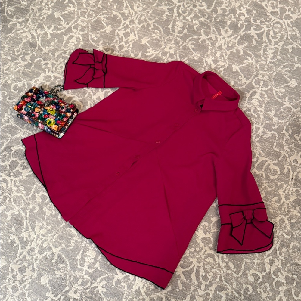Fuchsia Bow-Sleeve Button-Front Jacket